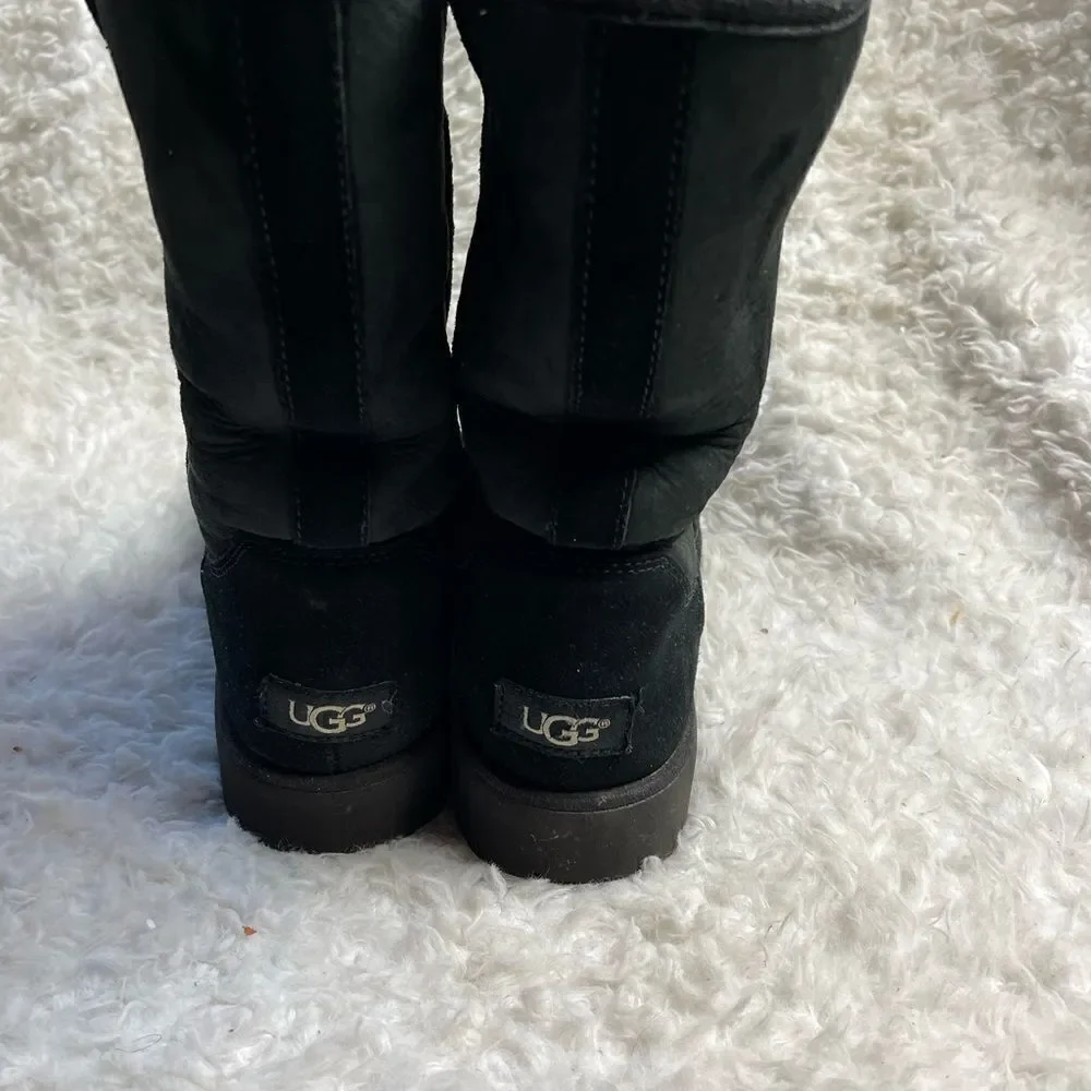 UGG Amie leather black suede sheepskin Wedge Wool Shearling lining SZ9